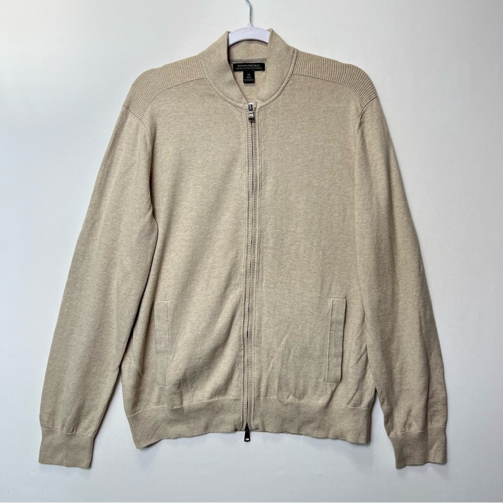 Banana Republic Cashmere Slub Full Zip Sweater Jacket Mens Medium Workwear Khaki